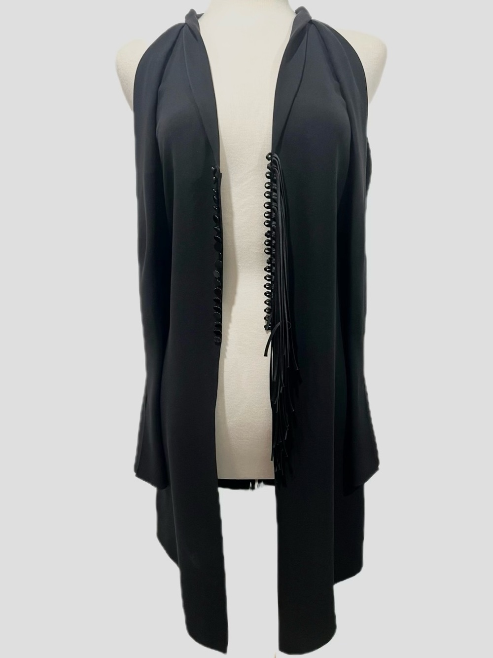 Alexander Wang Black Sleeveless Draped Tunic with Fringe Trim